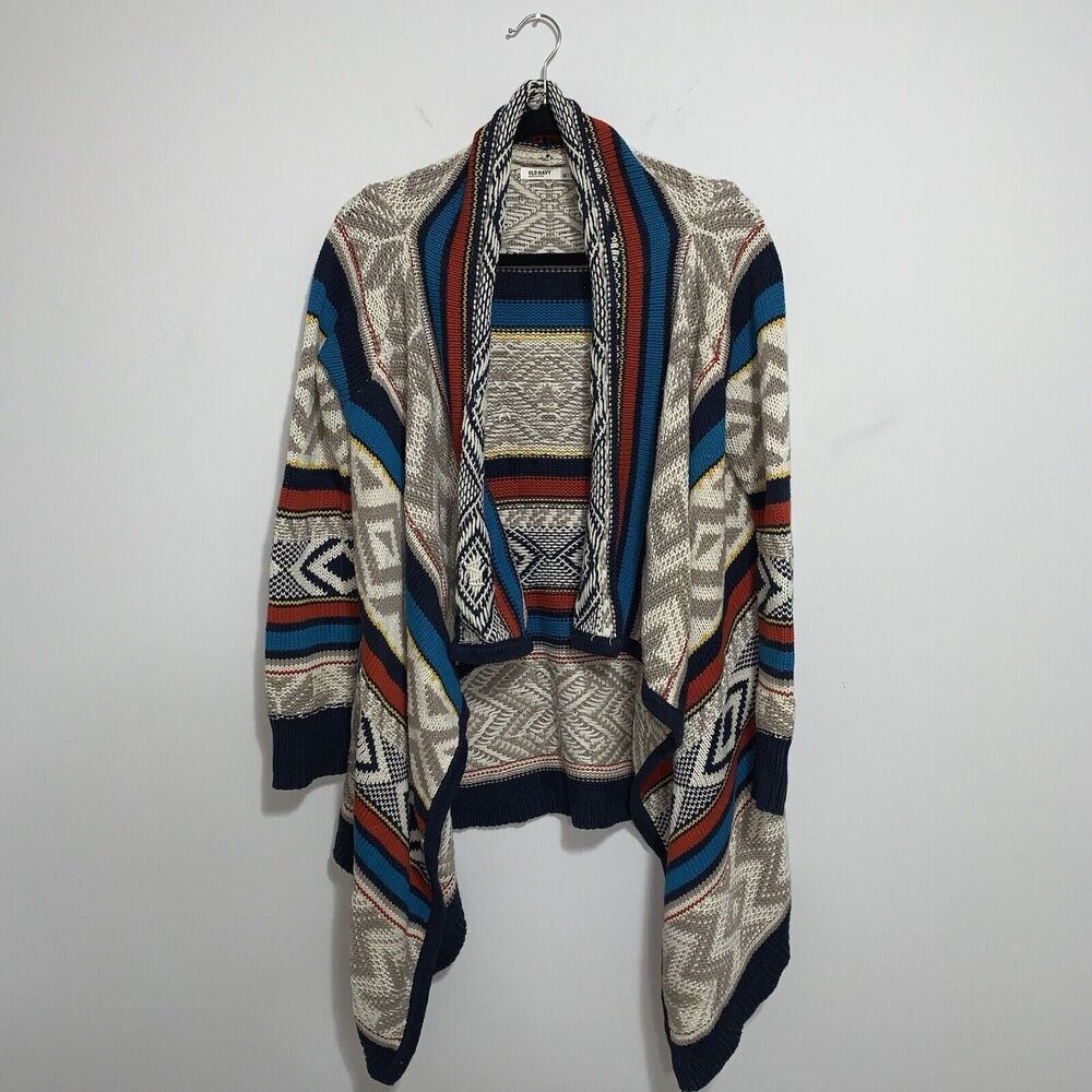 Old Navy Cardigan Womens Sz M Multicolor Bohemian Boho Southwest Aztec Lagenlook